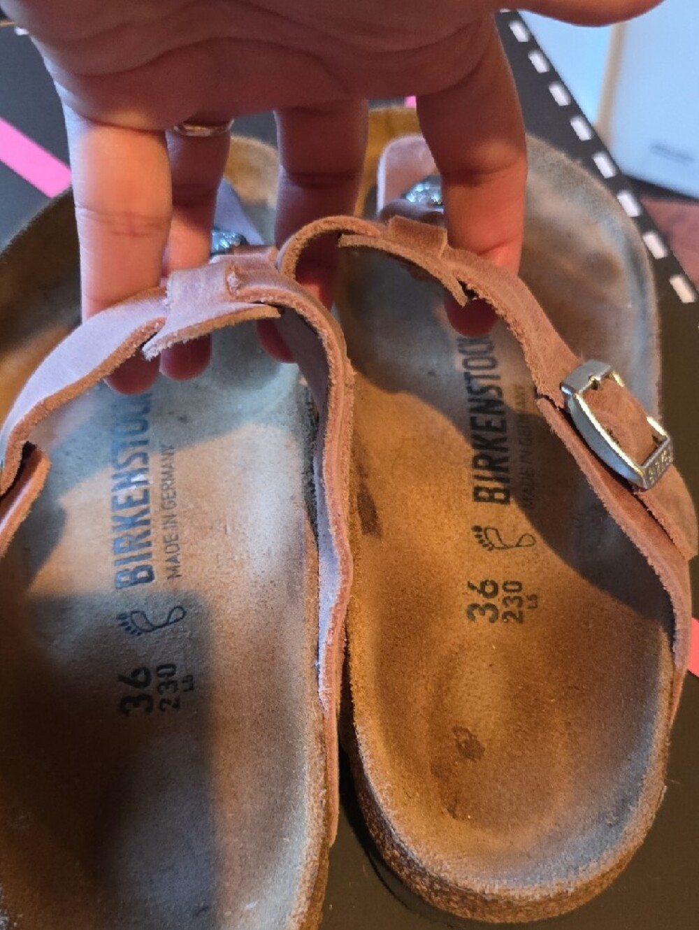 Birkenstock Pink Braided Suede Thong Sandals - Picture 5 of 10